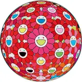 Takashi Murakami, THINKING MATTER (RED), 2016, acrylic and platinum leaf on canvas laid on board