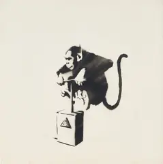 Monkey Detonator by Banksy, 2002, spray paint on card, sold Dec 2020
