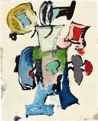 Untitled by Eddie Martinez, 2017, acrylic, ink, oil and enamel on cardboard mounted on wood panel, sold Dec 2020