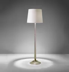 Standard lamp, model no. 502 by Venini, 1942, Torchon glass, brass, fabric shade, offered Dec 2020