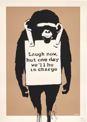 Laugh Now by Banksy, 2003, screenprint in colours on wove paper, sold Dec 2020
