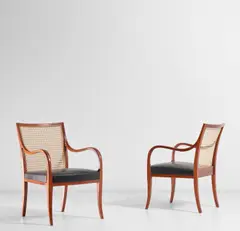 Pair of armchairs by Frits Henningsen, 1931, mahogany, cane, leather, sold Dec 2020