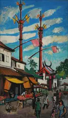 Liu Kang, Street Scene (Cheng Hoon Teng Temple, Malacca), 1954, oil on canvas