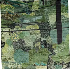 Jonas Wood, Green Pattern Rug, 2018, hand-knotted silk