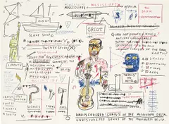 Undiscovered Genius by Jean-Michel Basquiat, 2019, screenprint in colours, on Somerset Satin paper, the full sheet, sold Dec 2020