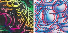Buff Monster, Two Works: (i) Harmony; (ii) Delight (3D), 2019, acrylic on cradled wood panel