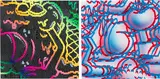 Buff Monster, Two Works: (i) Harmony; (ii) Delight (3D), 2019, acrylic on cradled wood panel