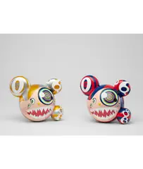 Takashi Murakami X ComplexCon, Two Works: (i) MR. DOB (Gold); (ii) MR. DOB (Red and Blue), 2016, painted cast vinyl