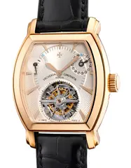 Vacheron Constantin, A very fine and elegant pink gold tonneau-shaped tourbillon wristwatch with power reserve indication and date, Circa 2000s