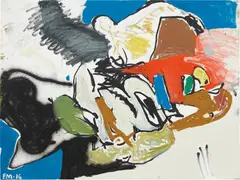 Untitled by Eddie Martinez, 2016, oil paint, enamel, and spray paint on canvas, sold May 2019