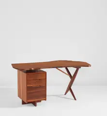 'Conoid' desk by George Nakashima, 1977, American black walnut, one East Indian rosewood butterfly key, sold May 2019