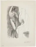 Pablo Picasso, Femme nue devant une statue (Naked Woman in Front of a Statue), 1931, etching on Montval paper with full margins
