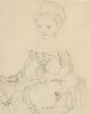 Petite fille avec deux chats by Léonard-Tsuguharu Foujita, pencil on tracing paper, sold May 2019