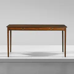 Desk by Ole Wanscher, 1962, Brazilian rosewood-veneered wood, Brazilian rosewood, brass, sold May 2019