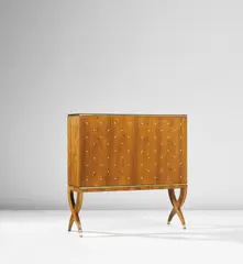 Drinks cabinet by Paolo Buffa, 1938, East Indian rosewood-veneered wood, walnut-veneered wood, brass, glass, sold May 2019