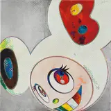 And Then x 6 (Platinum & White: The Superflat Method) by Takashi Murakami, 2012, acrylic and platinum leaf on canvas mounted on board, sold Nov 2019