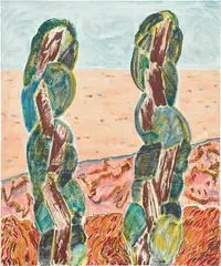 Shara Hughes, Two Pricks, 2015, oil, acrylic and vinyl on canvas