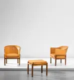 Mogens Koch, Pair of easy chairs and ottoman, from a private commission, Copenhagen