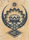 Lotus Ornament by Shepard Fairey, 2019, screenprint and mixed media collage on paper, HPM, sold Nov 2019