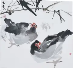 Chen Wen Hsi, A Pair of Chickens, ink and colour on paper