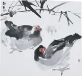 Chen Wen Hsi, A Pair of Chickens, ink and colour on paper