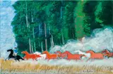 André Brasilier, Chevauchée dans la pampa (Riding in the Plains), 2014, oil on canvas