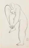 Sanyu, Nu debout, jambe repliee (Standing Nude with Folded Leg), ink and charcoal on paper