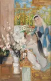 Le Pho, Jeunes Filles Aux Fleurs De Pêches (Young Girls with Peach Flowers), oil and gouache on silk mounted on board