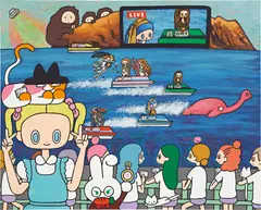 Alice in Bisshi Biwa-lake Boat Race by Maki Hosokawa, 2018, acrylic on canvas, sold Nov 2019
