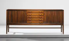 Sideboard by Ole Wanscher, 1950, Brazilian rosewood-veneered wood, Brazilian rosewood, brass, sold Nov 2019