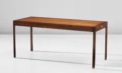 Extendable low table by Ole Wanscher, 1950, Brazilian rosewood-veneered wood, Brazilian rosewood, brass, sold Nov 2019
