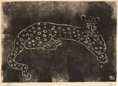 Sanyu, Reclining Leopard, 1930s, linocut in black on paper