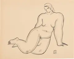Sanyu, Nude, ink and charcoal on paper