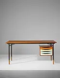 Finn Juhl, Desk, model no. BO69, designed 1953, produced late 1950s, teak, painted wood, painted tubular metal, brass