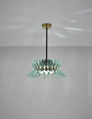 Rare chandelier by Max Ingrand, circa 1958, painted tubular steel, painted metal, brass, opaque glass, glass, sold May 2018