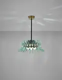 Max Ingrand, Rare chandelier, circa 1958, painted tubular steel, painted metal, brass, opaque glass, glass