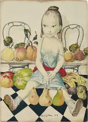 Léonard-Tsuguharu Foujita, Fillette aux fruits et au damier, 1958, oil on canvas