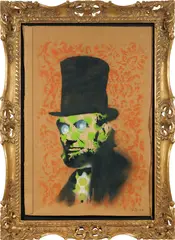 Abe Lincoln by Banksy, 2008, spray paint on cardboard, sold Nov 2018