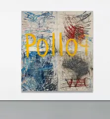 Untitled by Oscar Murillo, 2012, oil, oil stick, graphite and dirt on canvas, sold Nov 2018