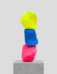 Pink, Blue, Yellow Mountain by Ugo Rondinone, Executed in 2015, painted stones on concrete base, sold Nov 2018
