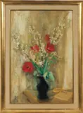 Le Pho, Les tulipes rouges et les fleurs de pommier (Red Tulips and Apple Blossoms), ink, colour and oil on silk