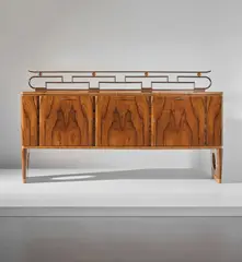Rare sideboard by Paolo Buffa, circa 1934, Brazilian rosewood-veneered wood, walnut-veneered wood, brass, sold Nov 2018