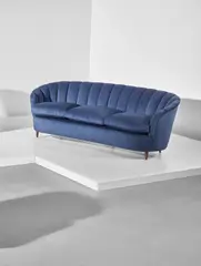 Rare sofa by Gio Ponti, late 1930s, stained walnut, fabric, sold Nov 2018