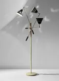 Angelo Lelii, Rare 'Triennale' three-armed adjustable standard lamp, model no. 12128s, circa 1951, painted aluminium, brass, painted steel, leather-bound steel