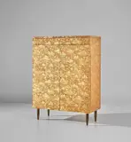 Rare 'Piccolo Coromandel' cabinet by Piero Fornasetti, 1958, transfer-printed burr walnut-veneered wood with gold leaf, brass, coated metal, offered Nov 2018