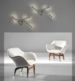Ilmari Tapiovaara, Pair of armchairs, designed for the Hotel Marski, Helsinki, 1960-1961, fabric, teak, brass