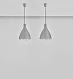 Fontana Arte, Pair of ceiling lights, model no. 2220, circa 1963, nickel-plated metal, painted metal, glass, nickel-plated brass
