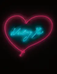 Wanting You by Tracey Emin, 2014, super turquoise and pink neon, sold May 2017