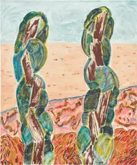 Two Pricks by Shara Hughes, 2015, oil, acrylic and vinyl on canvas, sold Nov 2017