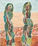 Shara Hughes, Two Pricks, 2015, oil, acrylic and vinyl on canvas